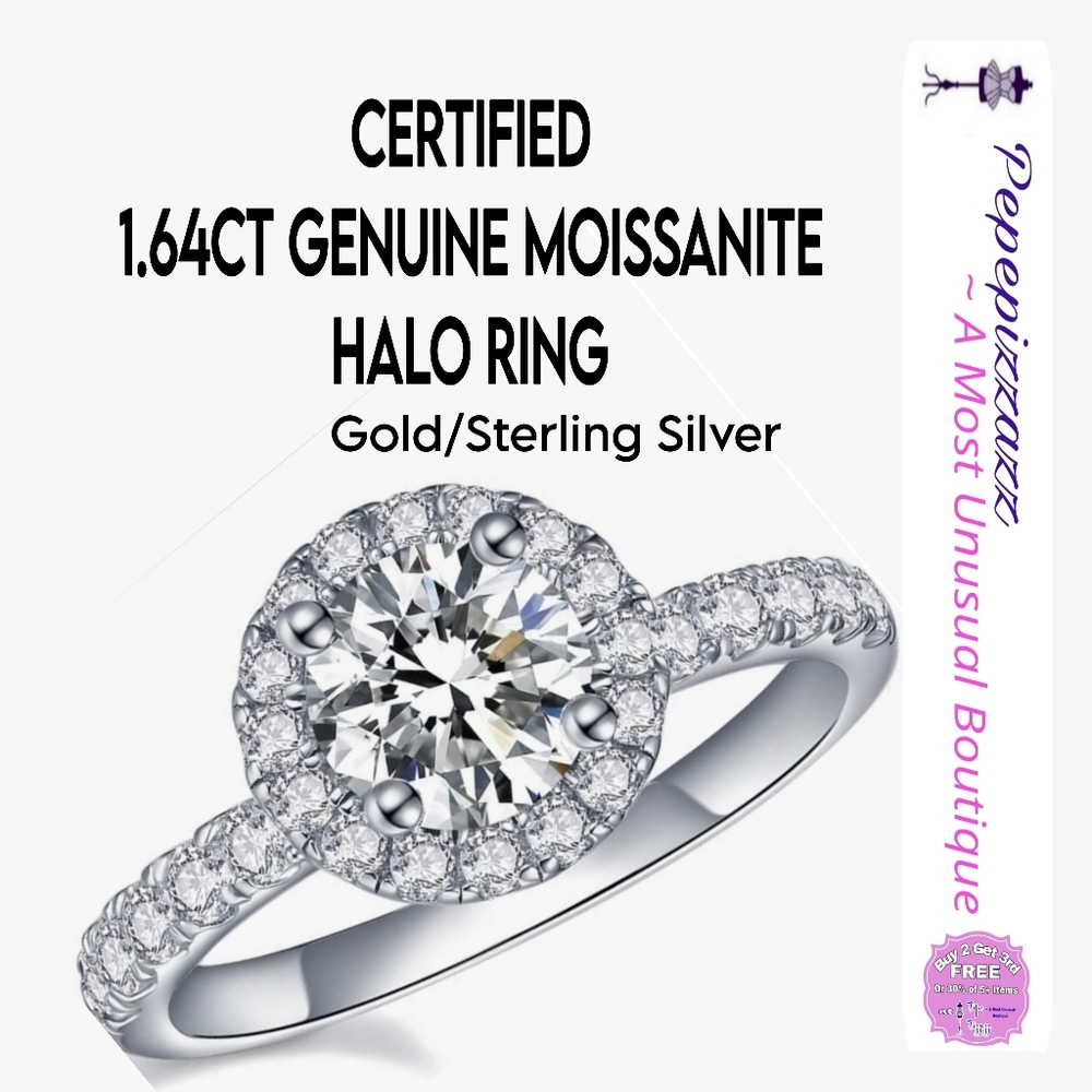 CERTIFIED 100% REAL  MOISSANITE 1CT HALO RING